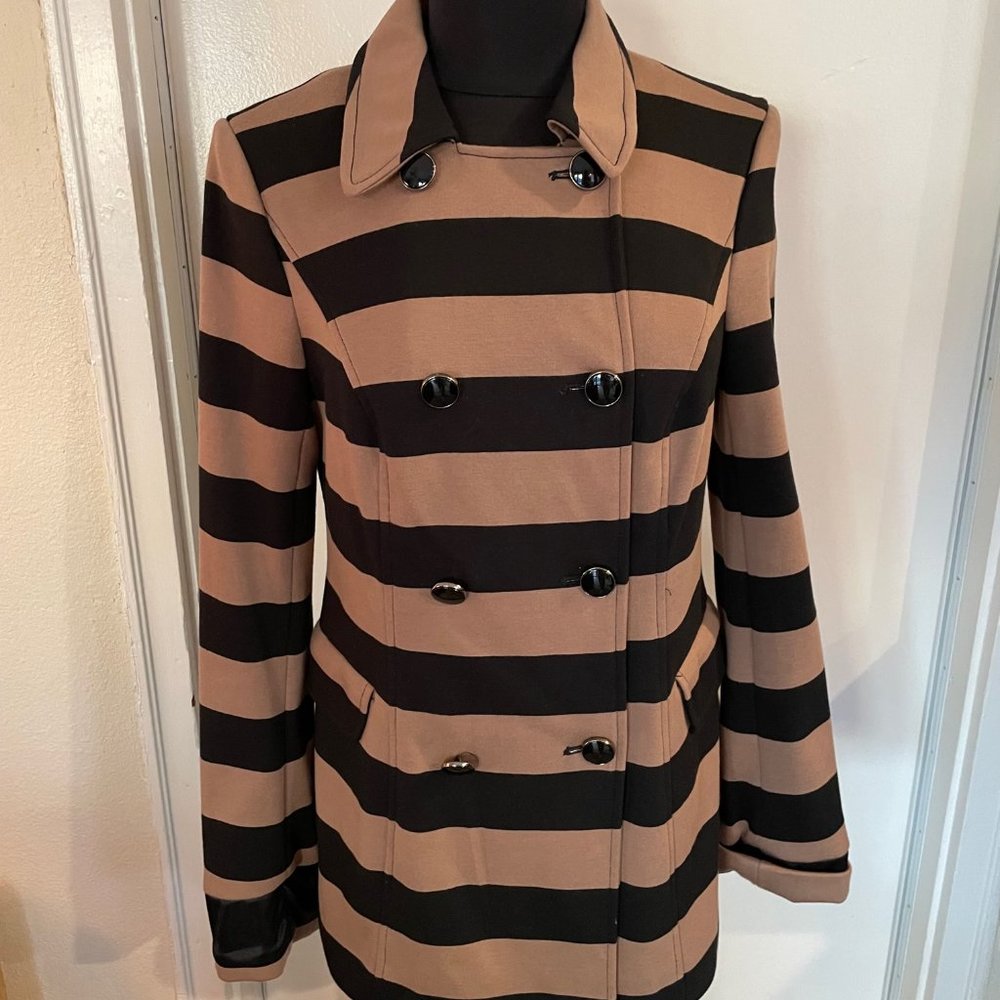 Women's Ambition Double-Breasted Black & Tan Strip Jacket Size M